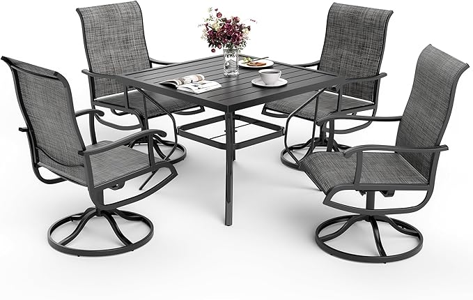 5-Piece Outdoor Dining Set, Patio Furniture Set with Textilene Swivel Chairs, Outdoor Table & 4 Chairs for Garden, Backyard, Poolside, Deck, Charcoal
