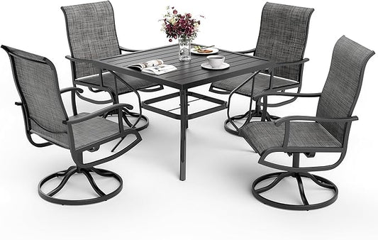 5-Piece Outdoor Dining Set, Patio Furniture Set with Textilene Swivel Chairs, Outdoor Table & 4 Chairs for Garden, Backyard, Poolside, Deck, Charcoal