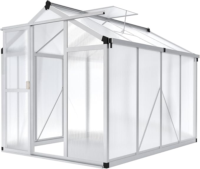6x8 FT Greenhouse - Large Aluminum Greenhouses for Outdoors, Heavy Duty Polycarbonate Greenhouse with Roof Vent&Ground Nails, Walk-in Green Houses for Garden, Backyard, Patio, Easy Assembly