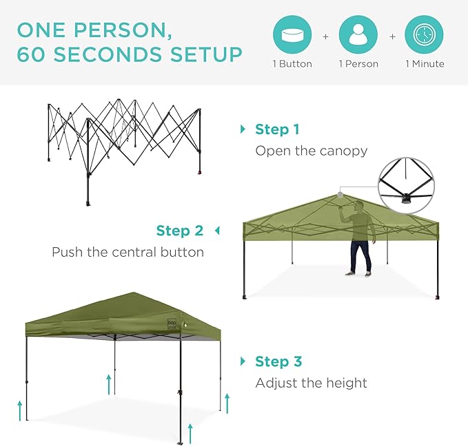 Best Choice Products 8x8ft 1-Person Setup Pop Up Canopy Tent Instant Portable Shelter w/ 1-Button Push, Case, 4 Weight Bags - Olive Green