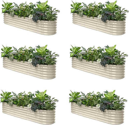 6-Pack Galvanized Raised Garden Bed 8x2x1.5 ft, 17" Tall Planter Boxes Outdoor, Zn-Al-Mg Metal Raised Beds for Gardening Herb Fruit Vegetable, Modular Flower Bed for Outdoor Plants-Sand Beige