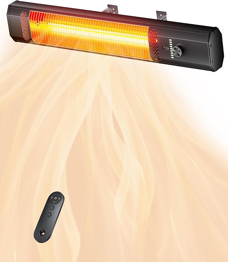 Patio Heater for Outdoor Use, 34.2" Electric Overhead Heaters, 1500W, Wall Mount Infrared Heater, 9 Levels Heating with Remote, 9H Timers, IPX5 Waterproof, Garage, Restaurant Backyard, Black