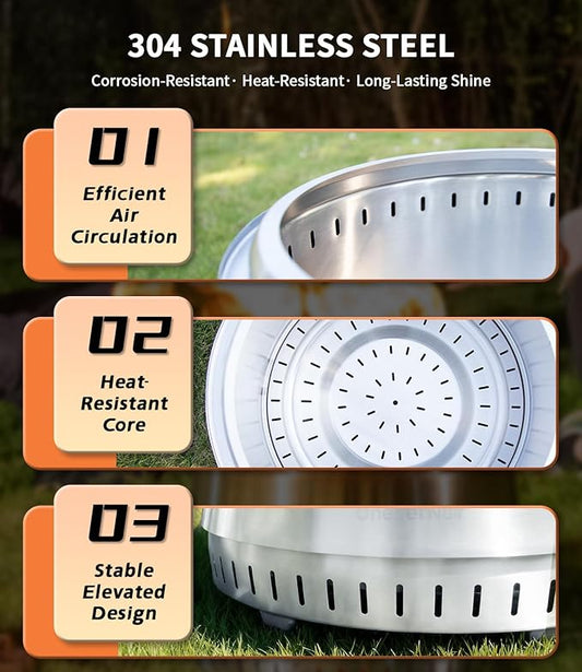 Smokeless Fire Pit 21", for Outdoor Patio & Backyard, Dual Airflow Secondary Combustion, Stainless Steel Firepit with Detachable Ash Pan, Clean Burn, Portable for Camping & Gatherings