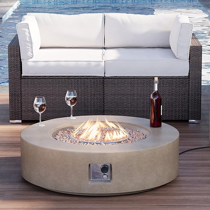HOMPUS Outdoor Round Propane Fire Pit Table, 41''CSA Certified Fire Table, 50000 BTU Fire Pit w Free Waterproof Cover & Fire Stone for Patio, Garden, Grey