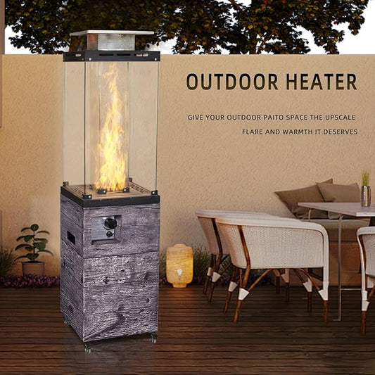 Outdoor Patio Propane Fire Heater with Weather Cover Glass 41000 BTU Fireplace Patented & CSA Certificated, Gray