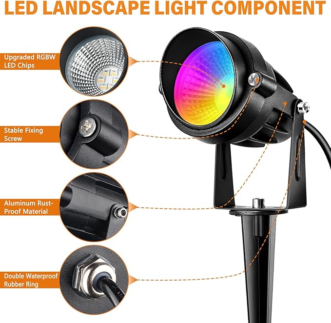 AGDJASA Low Voltage RGBW LED Landscape Lights Spot Lights Outdoor for Yard Garden Decor Spotlight, 12V-24V Low Voltage Landscape Lighting with 16 Color Changing and Remote IP68 Waterproof (6)