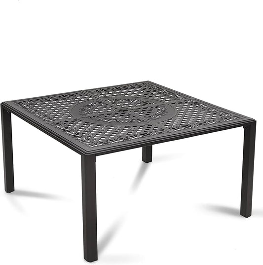 MFSTUDIO Cast Aluminum Outdoor Dining Table, 53" Square Patio Table with Umbrella Hole, Metal Aluminum Patio Dining Table for 8