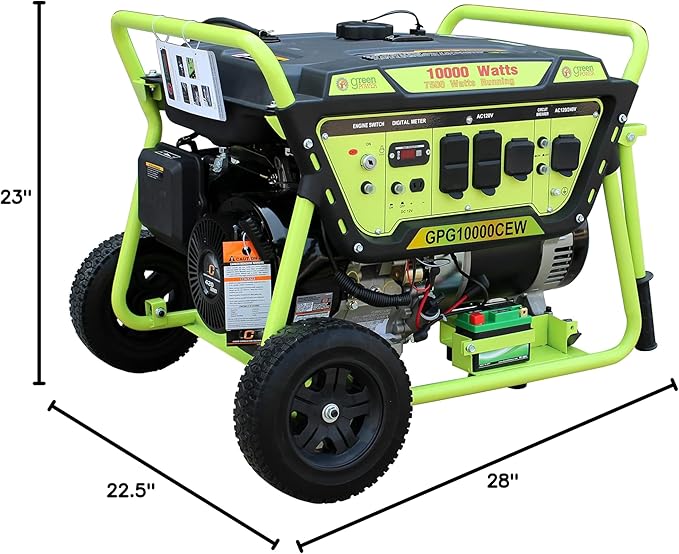 Green-Power America 10000 Watt Home Backup Portable Electrical Start Gasoline Generator, with Wheel and Handles, 12V/8.3A Charging Outlets, EPA and CARB Approved