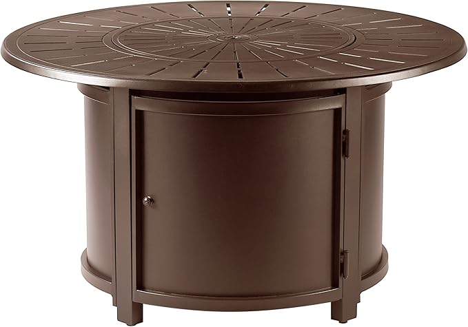 Round 44 in. x 44 in. Aluminum Propane Fire Pit Table with Glass Beads, Two Covers, Lid, 57,000 BTUs in Brown Finish