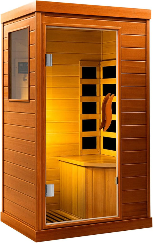 HomeMiYN Far Infrared Wood Sauna Box,Traditional Sauna Room Indoor Home Spa Low-Emf Dry Saunas Single Person Spa Canada Hemlock,Brown