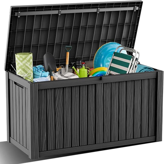 DRATO 180 Gallon Outdoor Storage Box, Large Waterproof Deck Box, Lockable Resin Storage Container with Reinforced Support for Patio Cushions, Garden Tools, UV-Resistant Outdoor Chest（Black）