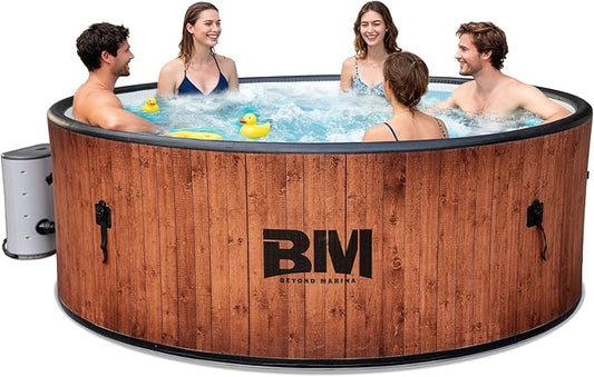 Beyond Marina Inflatable Hot Tub, 7 Person Outdoor Portable Spa, Drop Stitch Wood Grain Hot Tub with Bubble Massage System for Home and Personal Relaxation, Fast Heating, Foam Mats