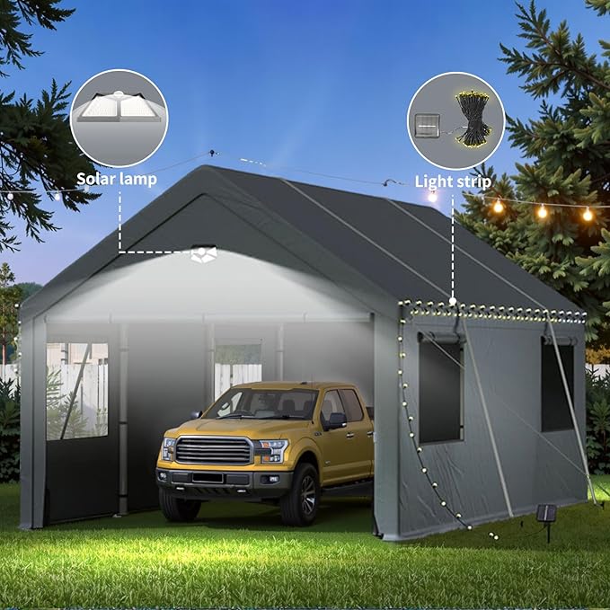 Car Ports 12x20 Heavy Duty,Carports with Sidewalls,Carport Canopy All Weather,Grey