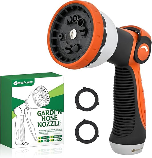 Yesker Garden Hose Nozzle Water Hose Sprayer Nozzle Adjustable 10 Spray Patterns Heavy Duty Metal Nozzles Thumb Control w Non-Slip Grip for Outdoor Watering Plants Lawn Washing Car Pets Black & Orange