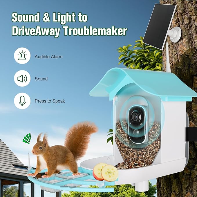 HUEVUE Bird Feeder with Camera, AI Identify Birds Species Solar Powered, Auto Record Videos in Backyard, Instant Notifications, Ideal Gift for Family and Bird Lovers