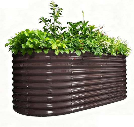 A ANLEOLIFE 30" Extra Tall Galvanized Raised Garden Beds Outdoor, 6x3x2.5ft Oval Metal Planter Boxes for Planting Vegetables, Flowers, Fruits, Eco-Safe & Easy Setup, CaféBronze