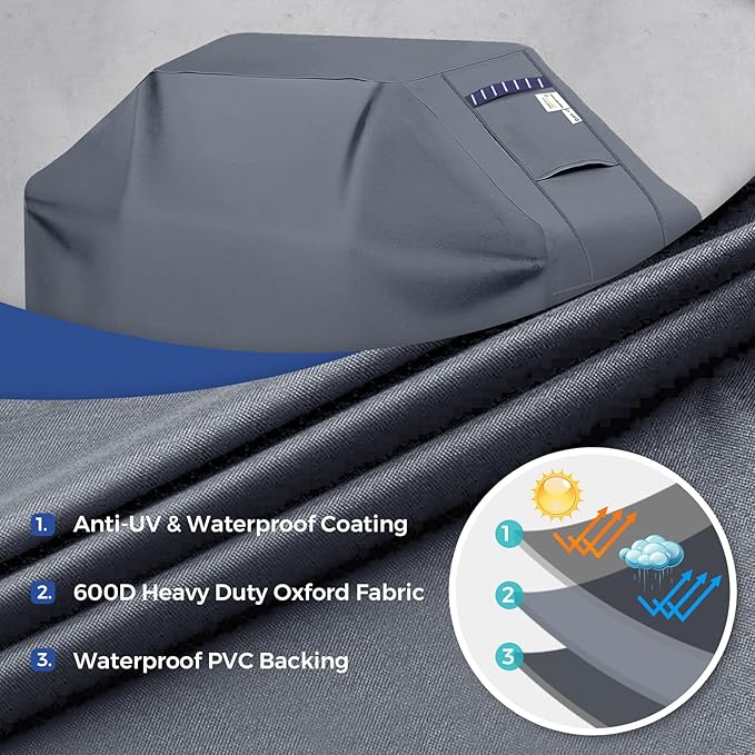 Kiafmol Grill Cover for Outdoor Grill 600D Heavy Duty 64Inch Waterproof,UV & Fade Resistant,BBQ Cover with Adjustable Straps,BBQ Grill Cover for Weber,Blackstone,Charbroil etc,Grey