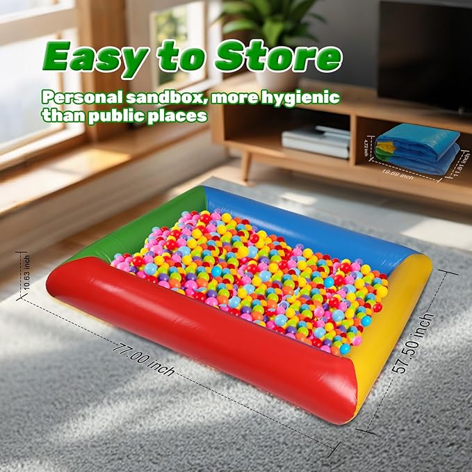 Inflatable Sandbox, 77" x 57" Kids Thickened Foldable Large Sand Box | Inflatable Small Infant Pool with Pump for Party Backyard Garden Lawn Play Sand Pit Outdoor Indoor Includes Patches