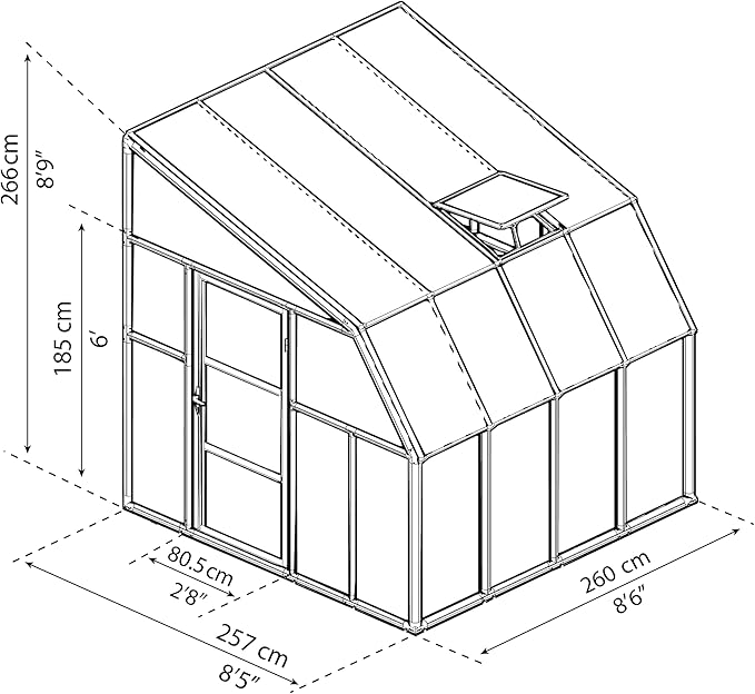 Palram Canopia Rion Sun Room 8 Ft. x 8 Ft. Solarium, Lean-to Greenhouse DIY Kit, Attach to House, Large Twin Wall Polycarbonate, 100% UV Protection for Porch, Patio Outdoors with Window Vent (White)
