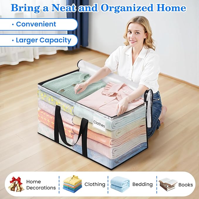 BlissTotes 8-Pack Large Moving Bags with Backpack Straps & Strong Zippers, Heavy-Duty Storage Bags Moving Boxes for Space Saving, Dorms, Transport, 125L-30 Gallons, Clear