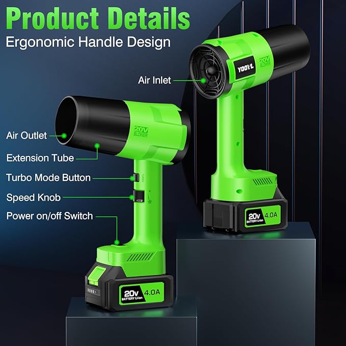 Leaf Blower Cordless, Handheld Leaf Blower with 2 Battery and Charger, 6 Speed Modes, Lightweight Blower for Patio, Lawn, Yard, Dust, Blowing Leaves