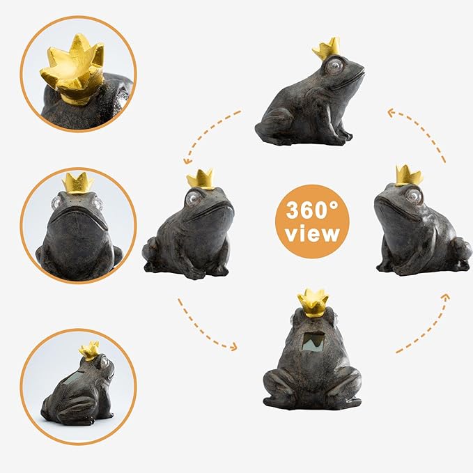 Rezpuao Garden Decor Statue Frog Prince,Solar Statue Decor Frog Prince,Resin Frogs Figurine with Solar Light for Patio,Balcony,Yard,Lawn Ornament,Perfect Garden Gift