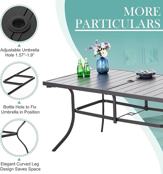 MFSTUDIO Metal Patio Dining Sets for 6 with 6 Metal Mesh Swivel Chairs and 1 Metal Steel Slat Rectangle Table, 7 Piece Outdoor Furniture Set
