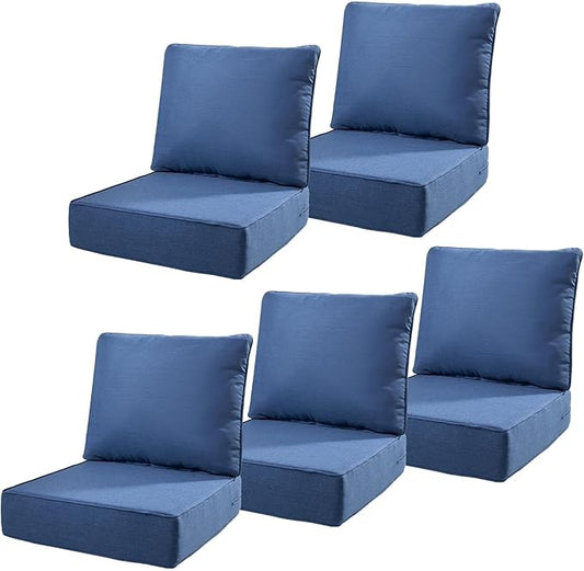 6" Thick Outdoor Cushions 22x24x6, 5-Set Deep Seat Patio Cushions with Removable Cover, Waterproof & Fade Resistant Replacement for Wicker Chair, Loveseat, Sofa - Blue
