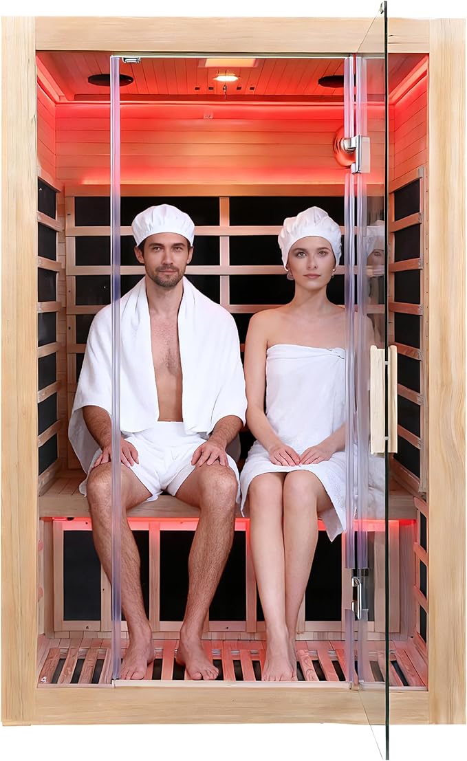 2-Person Home Infrared Sauna with Red Light Therapy & Bluetooth Speakers Dry Heat Sauna for Home & Gym 1760W 120V Low EMF with Control Panel, Indoor Personal Luxury Spa for House and Gym