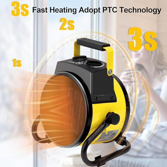 1500W Portable Garage Heater, Electric Outdoor Heater with Fast Heating & Overheat Protection, Patio and Greenhouse Space Heater for Indoor or Outdoor Use（Gold）