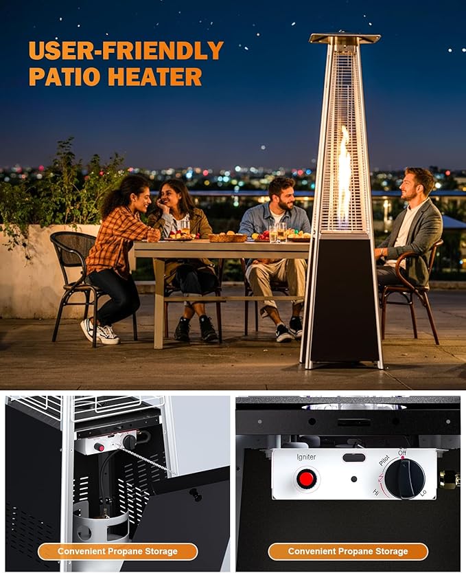 Pyramid Patio Heater for Outdoor Use, 48000 BTU Fast Heating Propane with Wheels & Weatherproof Cover, Triple Protection System Outdoor Heaters for Patio, Yard, Pool, Garden (2 Black Heater)