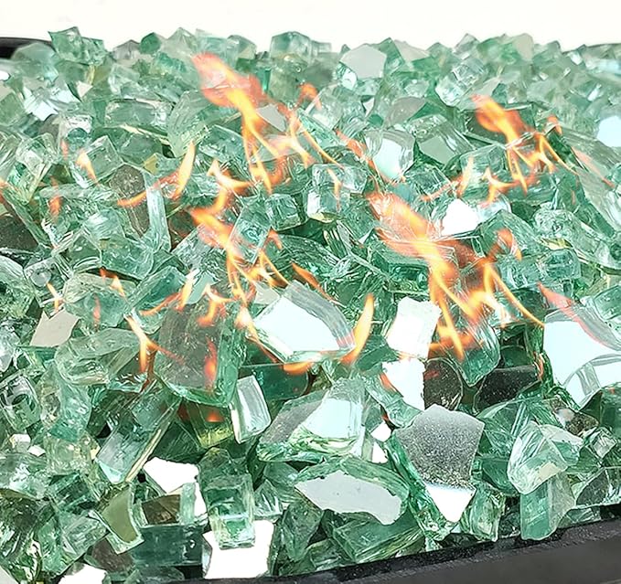 Fire Glass for Propane Fire Pit, 1/4 Inch High Reflective Fireplace Glass Rocks for Fire Pit Table, 10 lbs Fire Pit Glass Rocks for Outdoor Fire Table and Landscaping, Light Green