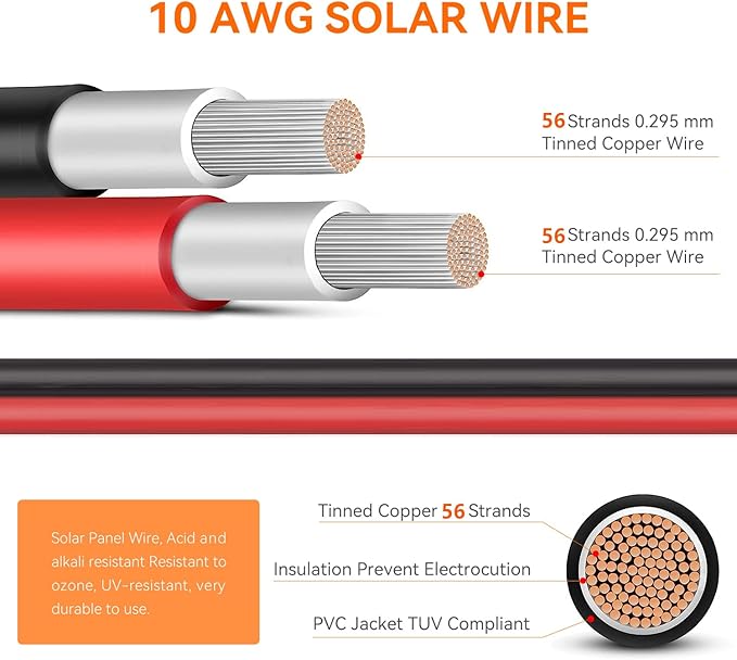 20Ft Solar Extension Cable 12AWG, 20 Feet Solar Panle Extension Wires Both End with Solar Connector for Solar Systems, Car, RVs, and Boats