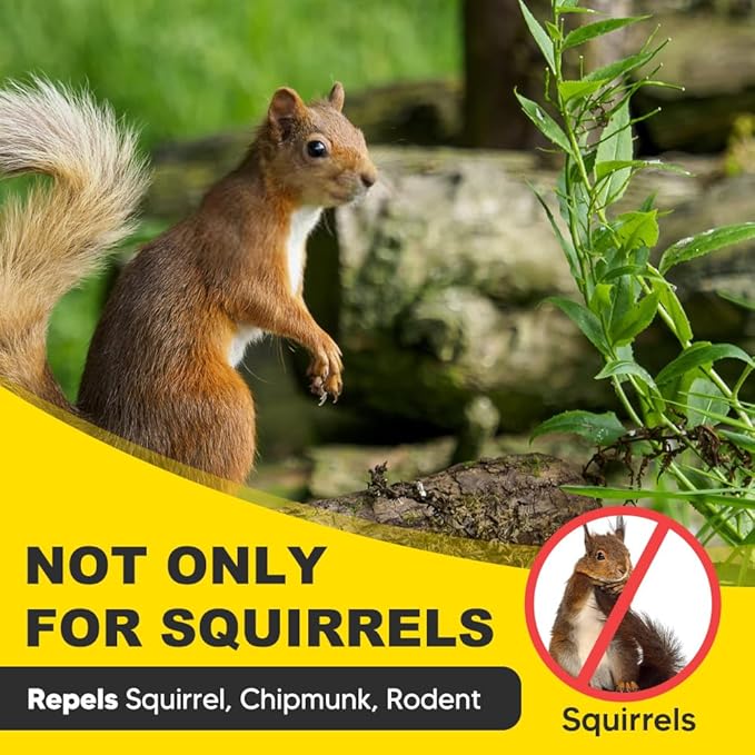 Squirrel Repellent Outdoor, Chipmunk & Squirrel Repellent, Keep Squirrels Away from Garden/Attic/Yard and Bird Feeder, Safe for Kids, Pets and Plants, 120 sq ft Coverage - 8P
