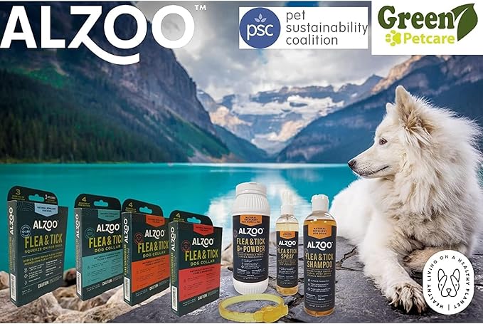 ALZOO Natural Flea & Tick Dog Collar - Helps Repel Fleas, Ticks & Mosquitoes - 100% Plant-Based Active Ingredients - Waterproof - Up to 4 Months Protection - Medium-Sized Dogs: 16-40 lbs - Pack of 2