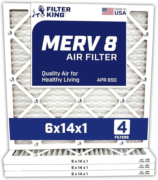 Filter King 6x14x1 Air Filter | 4-PACK | MERV 8 HVAC Pleated A/C Furnace Filters | MADE IN USA | Actual Size: 6 x 14 x .75"…