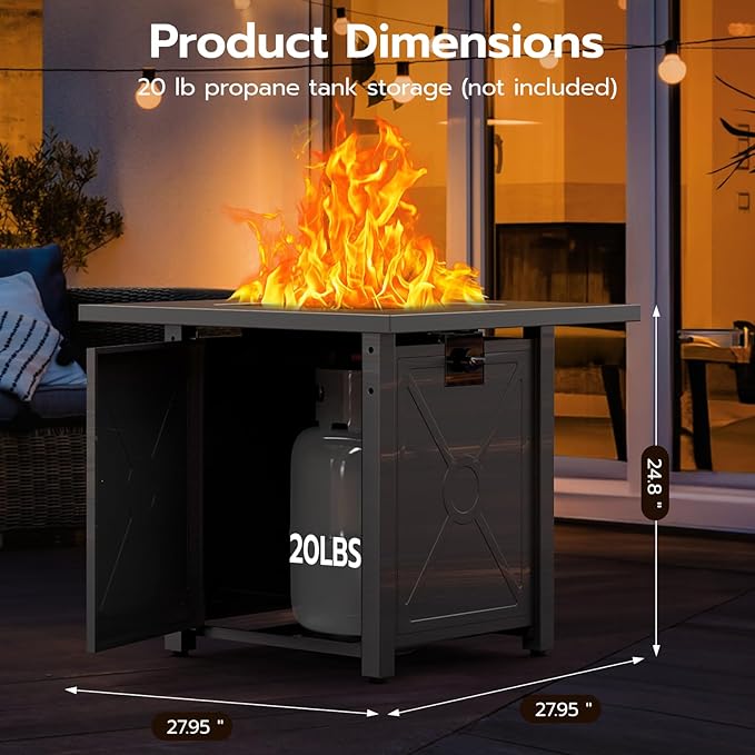 ZAFRO 28" Fire Pit Table, 40000 BTU Propane Fire Pit Table with Lid,Rain Cover and 3 Pounds Lava Stones for Outdoor Backyard, Courtyard