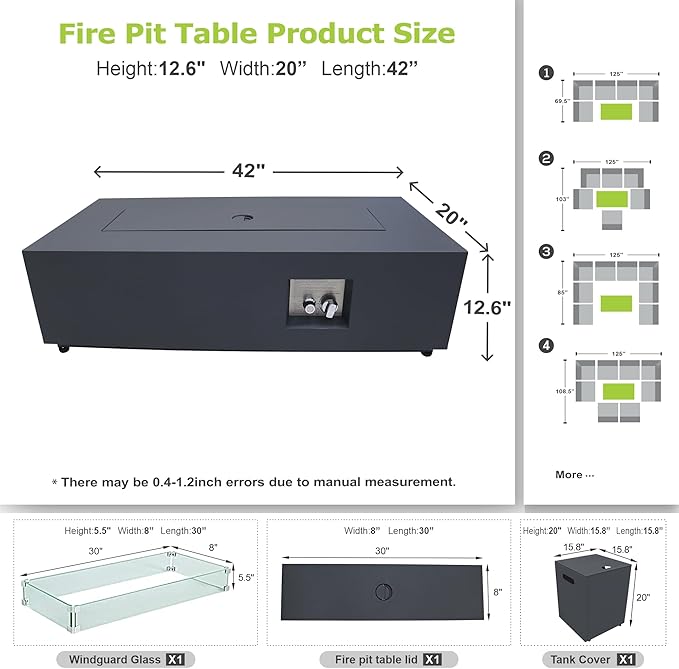 42" Rectangular Propane Fire Pit Table 50,000 BTU Fireplace Table with Wind Guard, Lid, Rocks and Cover - Fire Pits & Outdoor Fireplaces - Gas Fire Pits for Outside Patio (Black, 42")