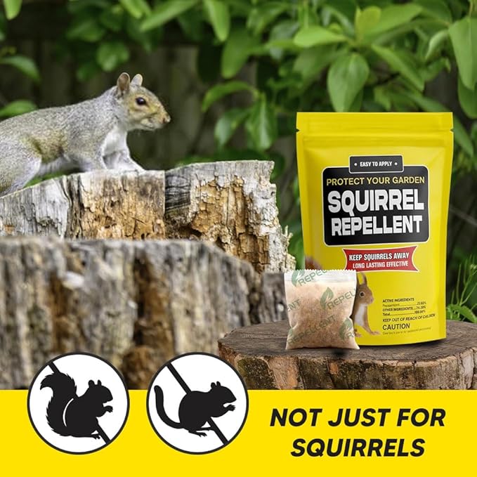 Squirrel Repellent Outdoor, Chipmunk & Squirrel Repellent, Keep Squirrels Away from Garden, Attic, Yard, Garage and Bird Feeder, 3 Months Protection, Safe Around Kids, Pets & Plants - 8P
