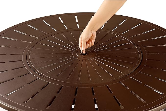 Round 44 in. x 44 in. Aluminum Propane Fire Pit Table with Glass Beads, Two Covers, Lid, 57,000 BTUs in Brown Finish