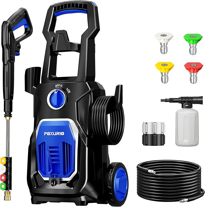 POXURIO Electric Pressure Washer, 4000PSI 2.8 GPM Power Washer with Foam Cannon 35FT Hose Electric High Pressure Washer for Fences, Patios, Decks, Patios and Cars Powerwasher