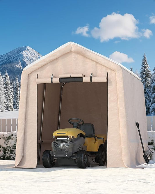 7X10 FT Heavy-Duty Portable Outdoor Storage Shed with Roll-Up Zipper Door & Vent, 240g Waterproof Carport Storage Shelter, UV-Resistant Canopy for Motorcycle, Firewood, Tools -Gray ﻿