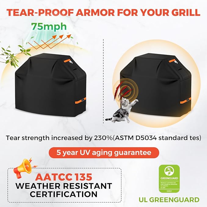 Kiafmol Grill Cover for Outdoor Grill 600D Heavy Duty 64Inch Waterproof,UV & Fade Resistant,BBQ Cover with Adjustable Straps,BBQ Grill Cover for Weber,Blackstone,Charbroil etc,Black
