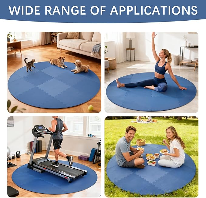 tonchean 77 Inch Round Hot Tub Mat for Inflatable Tub,1/2" Thicken Hot Tub Pad Foundation for Inflatable Tub Eva Foam Padding for Outdoor Hot Tubs Non Slip Pool Spa Pad Game Camping Mat(Blue)