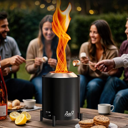 BALI OUTDOORS 6.5 inch Tabletop Fire Pit Round, Stainless Steel Table Top Firepit Small, Outdoor Smokeless Firepit Portable, Black