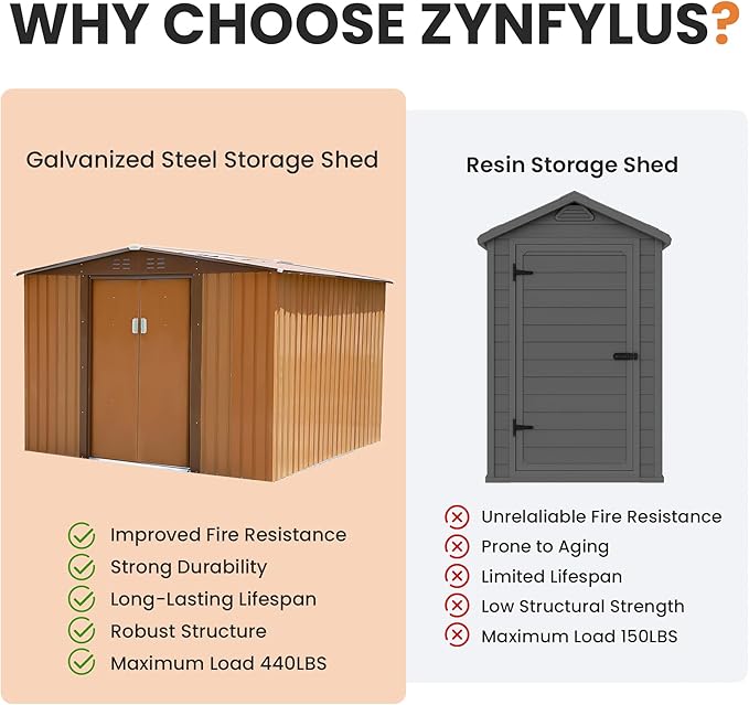 8x8 FT Outdoor Storage Shed Metal Garden Shed Updated Frame Structure with Lockable Sliding Door, Steel Anti-Corrosion Outside Sheds Waterproof for Backyard, Pool, Patio, Coffee