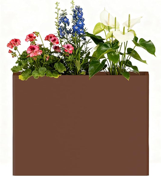 Galvanized Steel Planter Box with Removable Insert Shelf - 32x12x24 Inches Tall Planters for Outdoor&Indoor, Coffee