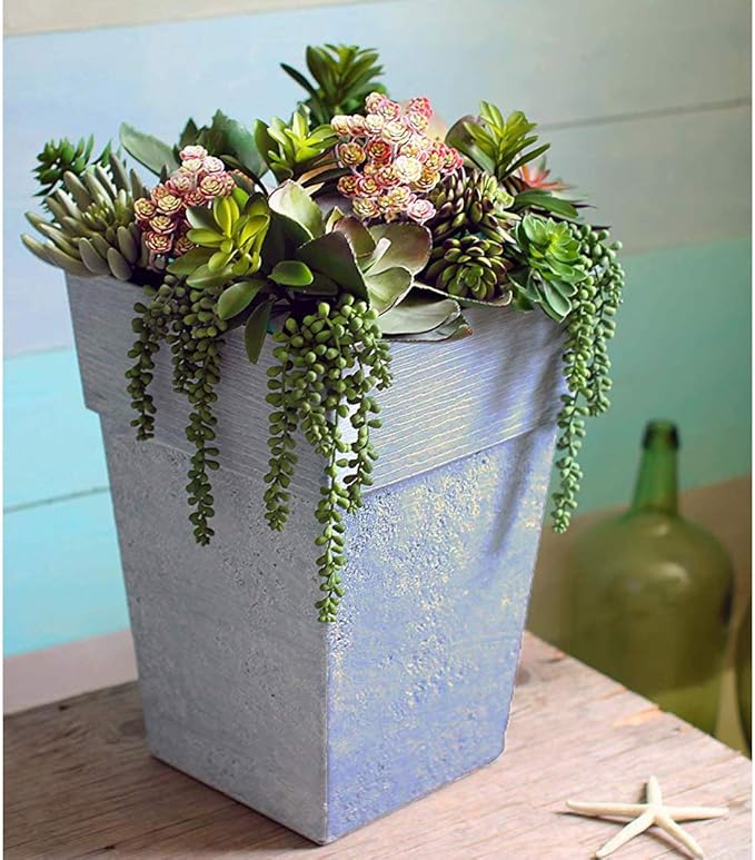 The HC Companies 22 Inch Avino Tall Square Planter - Decorative Indoor Outdoor Plant Pot for Front Porch, Deck, Patio and Home, Oxidized Black