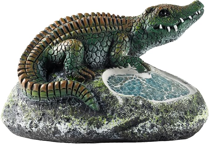 Rezpuao Garden Statue Crocodile,Solar Crocodile Decor for Outdoor,Resin Crocodiles Figurine with Solar Light for Patio,Balcony,Yard,Lawn Ornament,Perfect Garden Gift