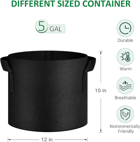 24-Pack 5 Gallon Thickened Non-Woven Grow Bags, Aeration Fabric Pots with Handles